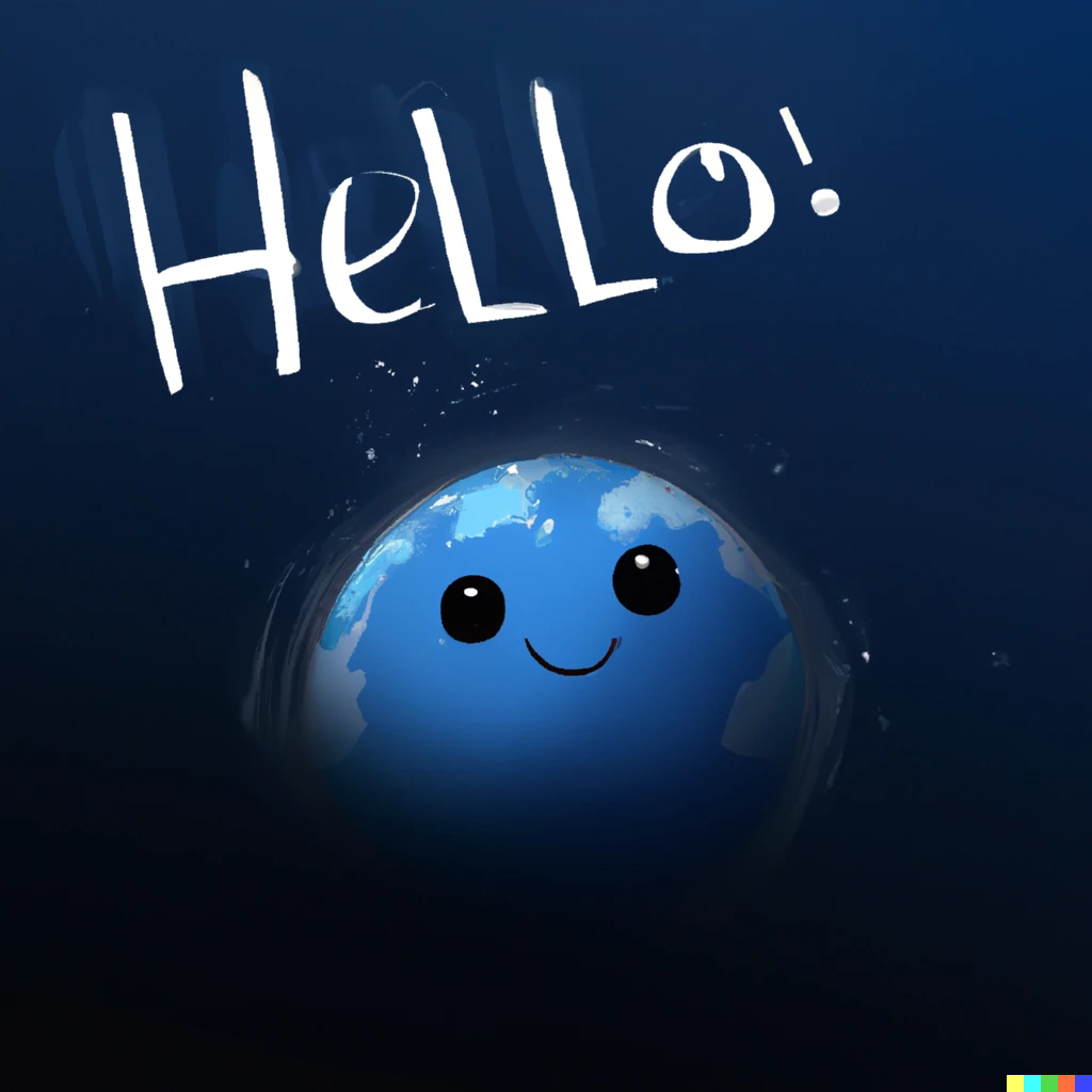 hello world, a dark blue background, digital art.